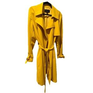 Ann Taylor Yellow Belt Trench Coat Colorful Raincoat Chic Size XL
